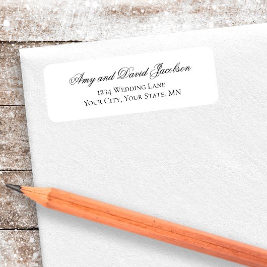 Black White Script Wedding Return Address