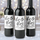 Black White Script Wedding Weinetikett