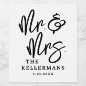 Black White Script Wedding Weinetikett (Einzelnes Label)