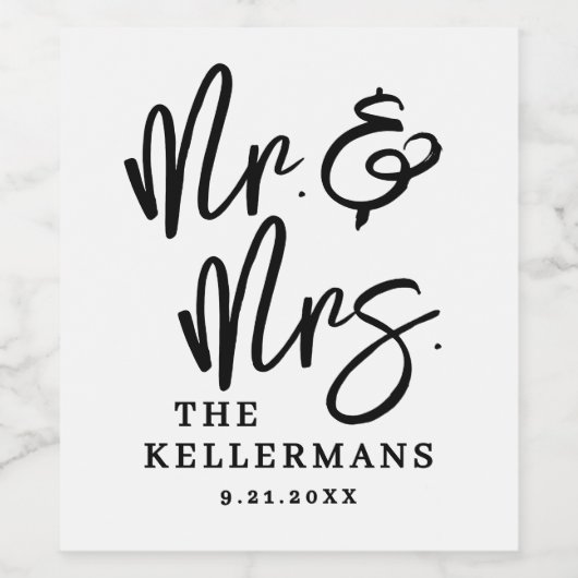 Black White Script Wedding Weinetikett (Einzelnes Label)