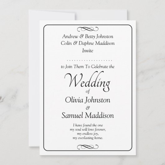 Black & White Script with Infinity Scroll Wedding Einladung (Vorderseite)