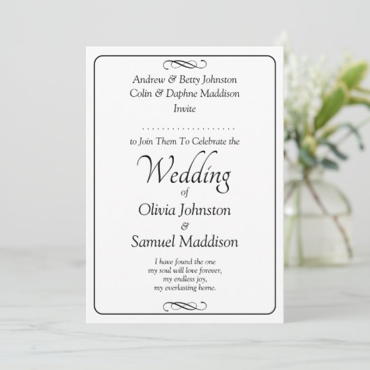 Black & White Script with Infinity Scroll Wedding Einladung (Stehend Vorderseite)