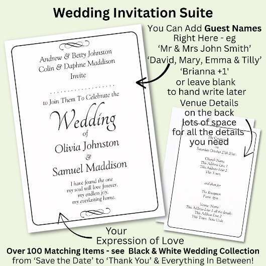 Black & White Script with Infinity Scroll Wedding Einladung