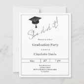 Black white She did it Graduation Party invitation (Vorderseite)