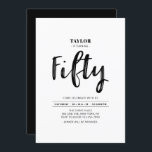 Black & White Simple 50. Geburtstagsparty Einladung<br><div class="desc">Feiern Sie Ihren besonderen Tag mit dieser stilvollen 50. Geburtstagsfeier. Dieses Design verfügt über ein schicke Pinselskript "Fifty" mit einem sauberen Layout in Schwarz-Weiß-Farbkombination. Mehr Einladungen und Party gibt es in meinem Shop BaraBomDesign.</div>