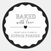 Black White Simple Baked With Love Scallop Sticker (Vorderseite)