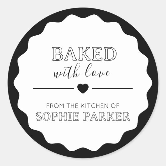 Black White Simple Baked With Love Scallop Sticker (Vorderseite)