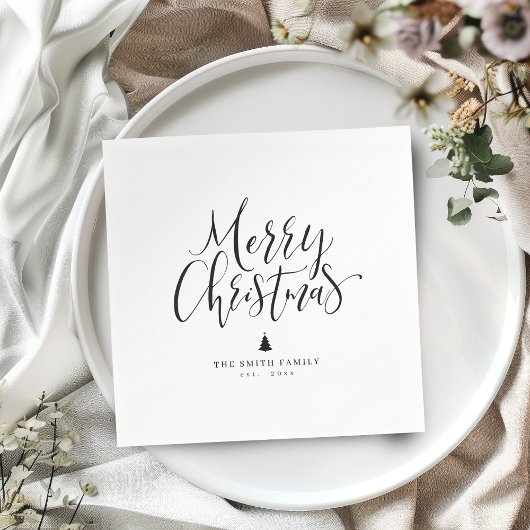 Black & White Simple Calligraphy Merry Christmas Serviette
