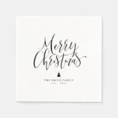 Black & White Simple Calligraphy Merry Christmas Serviette (Vorderseite)
