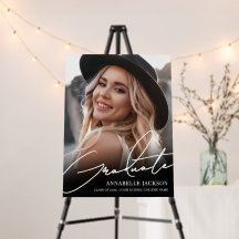 Black White Simple Photo Graduation Party Sign