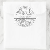 Black & White Sketch Tomato Sauce Label Runder Aufkleber (Tasche)
