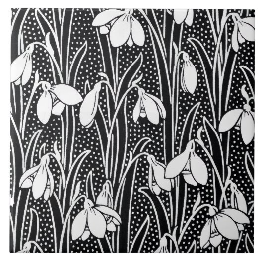 Black & White Snowdrop Pattern  Fliese (Vorderseite)