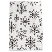 Black & White Snowflake Gift Bag – Elegant Minimal Mittlere Geschenktüte (Rückseite)
