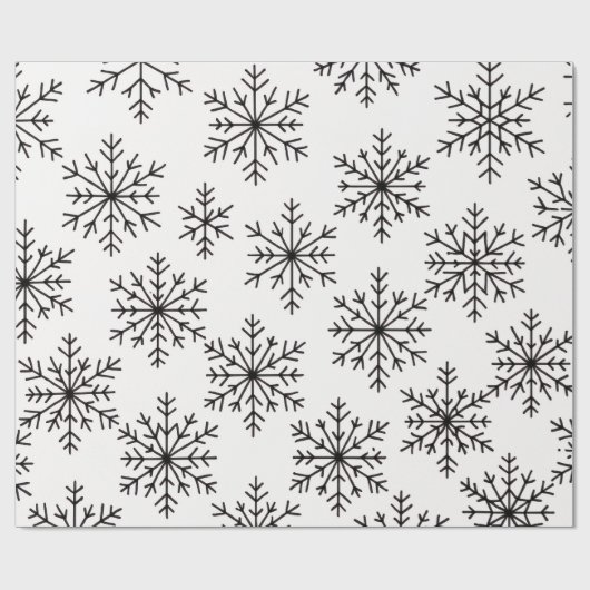 Black & White Snowflake Pattern Wrapping Paper Geschenkpapier (Flach)