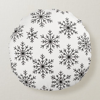 Black & White Snowflake Throw Pillow – Minimalist Rundes Kissen