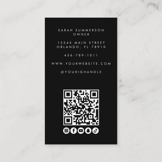 Black White Social Media QR Photo Makeup Visitenkarte (Rückseite)