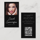 Black White Social Media QR Photo Makeup Visitenkarte (Vorne/Hinten)