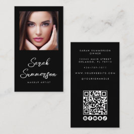 Black White Social Media QR Photo Makeup Visitenkarte