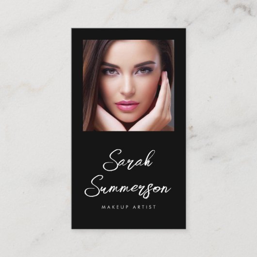 Black White Social Media QR Photo Makeup Visitenkarte (Vorderseite)