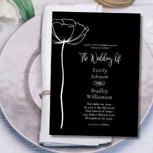 Black White Sophistict Elegant Floral Wedding Einladung