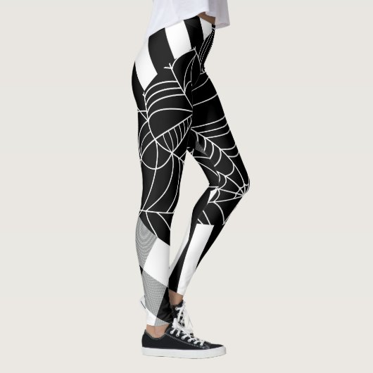 Black & White Spiderweb Patchwork Halloween  Leggings (Rechts)