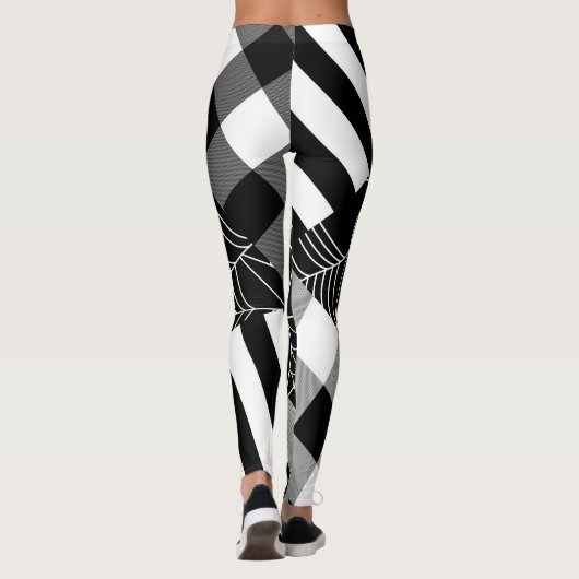 Black & White Spiderweb Patchwork Halloween Leggings (Rückseite)
