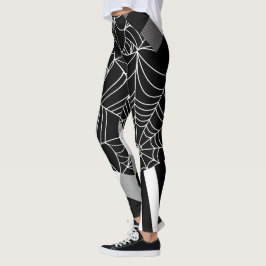 Black & White Spiderweb Patchwork Halloween  Leggings