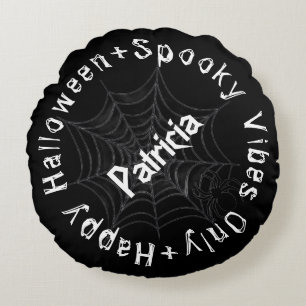 Black & White Spooky Vibes Happy Halloween T - Shi Rundes Kissen