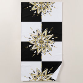 Black & White Square & Gold & Black Mandala Strandtuch
