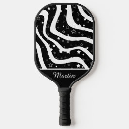 Black &white stars on lines custom name pickleball schläger