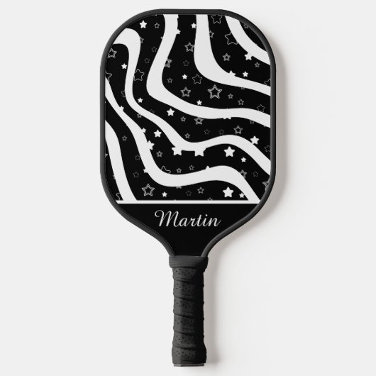 Black &white stars on lines custom name pickleball schläger (Vorderseite)