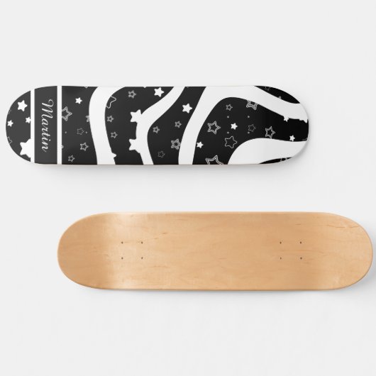 Black &white stars on lines custom name skateboard (Horizontal)