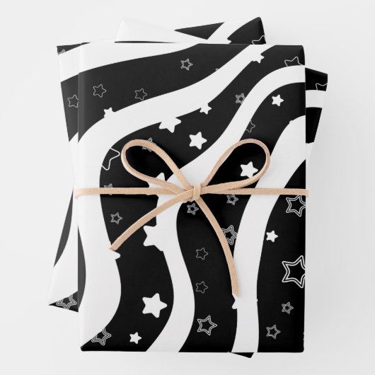 Black &White Stars On Lines Elegant Design Geschenkpapier Set (Beispiel)