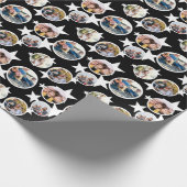 Black White Stars Stripes Round Photos Christmas Geschenkpapier (Ecke)