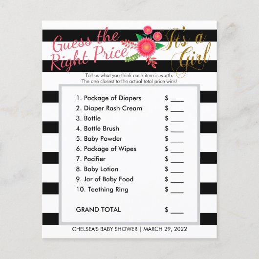 Black & White Strip - Baby Girl - Richtiger Preis Flyer (Vorne)