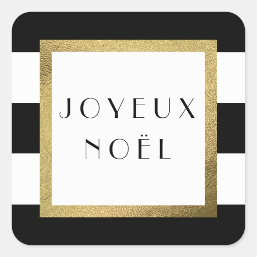 Black & White Strip "Joyeux Noël" Weihnachten Quadratischer Aufkleber (Vorderseite)