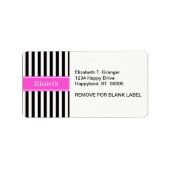 Black White Stripe Hot Pink Ribbon Name Monogram Adressaufkleber (Vorne)