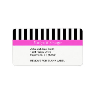 Black White Stripe Hot Pink Ribbon Name Monogram Adressaufkleber