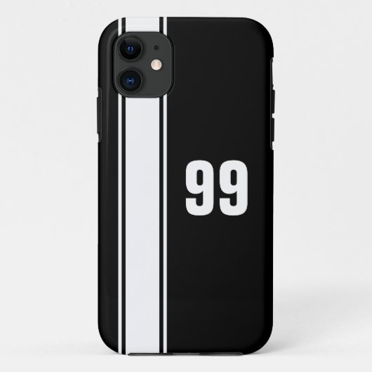 Black & White Stripe Jersey Numbered iPhone Case (Rückseite)
