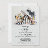 Black White Striped High Heel Shoes 50th Birthday Einladung (Vorderseite)