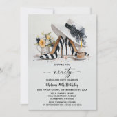 Black White Striped High Heel Shoes 90th Birthday Einladung (Vorderseite)
