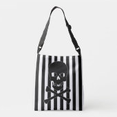 Black & White Striped Skull Bag Tragetaschen Mit Langen Trägern (Rückseite)