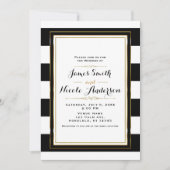 Black & White Stripes Gold Chic Elegante Hochzeit Einladung (Vorderseite)