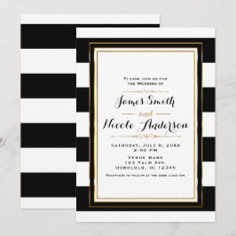 Black & White Stripes Gold Chic Elegante Hochzeit Einladung