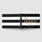 Black & White Stripes Gold Foil Wedding Gästebuch (Voll)