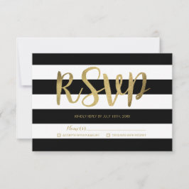 Black & White Stripes Gold Foil Wedding RSVP
