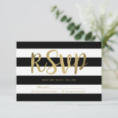 Black & White Stripes Gold Foil Wedding RSVP (Stehend Vorderseite)