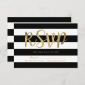 Black & White Stripes Gold Foil Wedding RSVP (Vorne/Hinten)