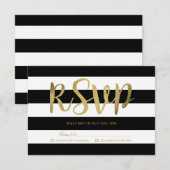 Black & White Stripes Gold Foil Wedding RSVP Karte (Vorne/Hinten)