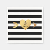 Black & White Stripes Gold Heart Wedding Serviette (Vorderseite)